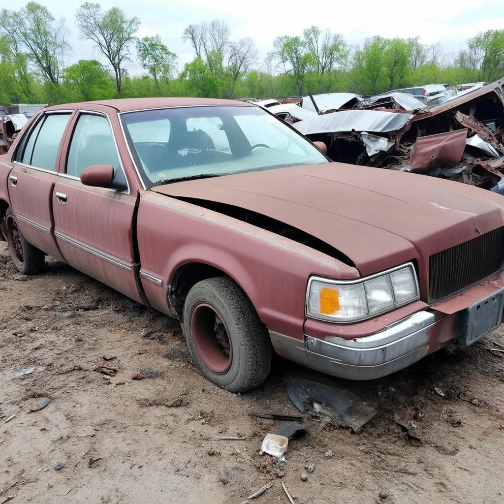 Old rusty car in a junkyard