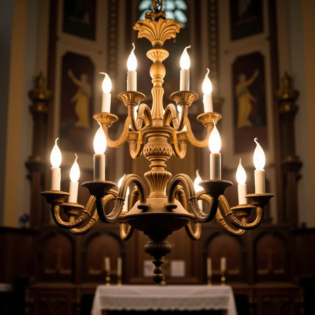 Chandelier près de l'autel d'une église