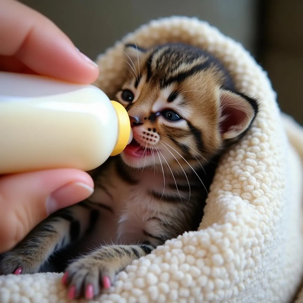 Chaton orphelin se nourrissant de lait maternisé