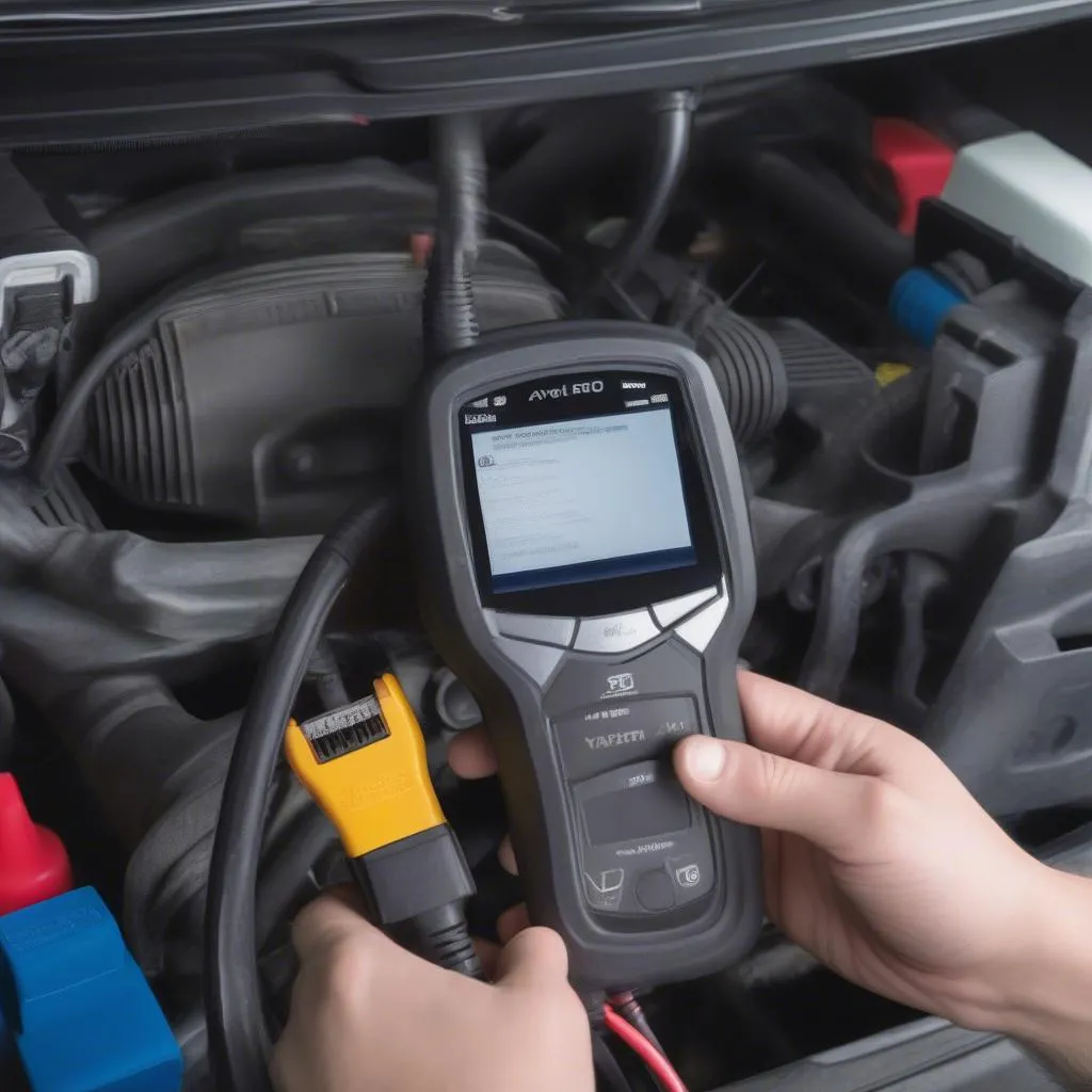 Scanner OBD-II connecté à la prise de diagnostic d'une Chevrolet Aveo