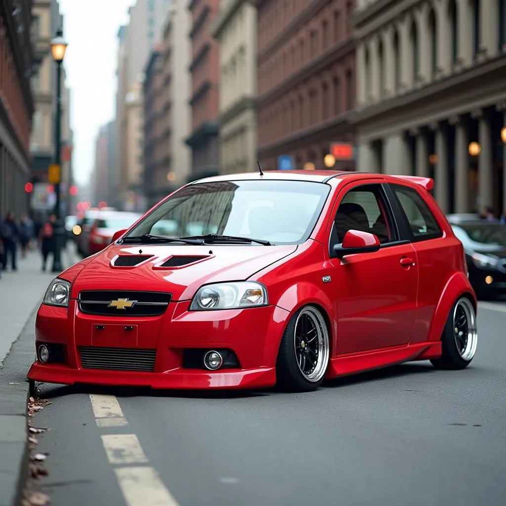 Chevy Aveo modifiée avec un kit carrosserie sportif