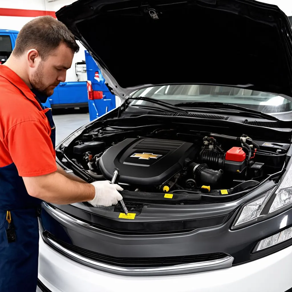 Mécanicien travaillant sur une Chevrolet Volt