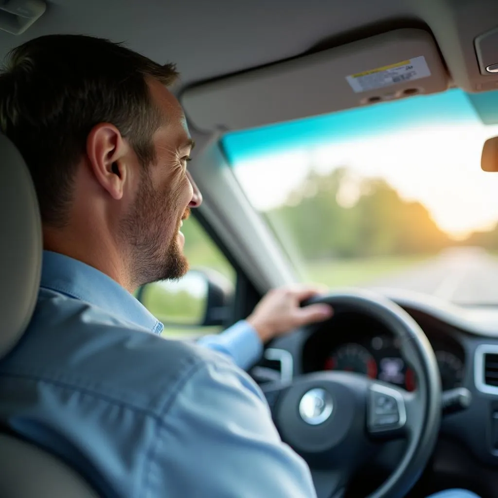 Un conducteur au volant d'une voiture de location à Columbus