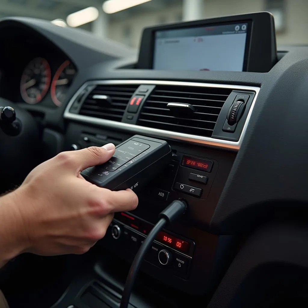 Connexion d'un outil de diagnostic à la prise OBD d'une BMW E90