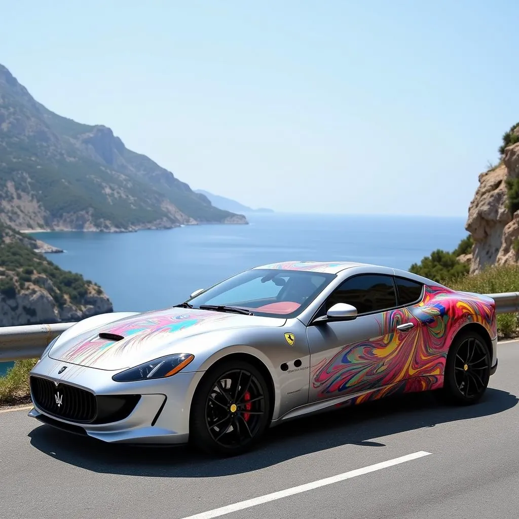 Voiture de sport avec un covering design abstrait à Monaco