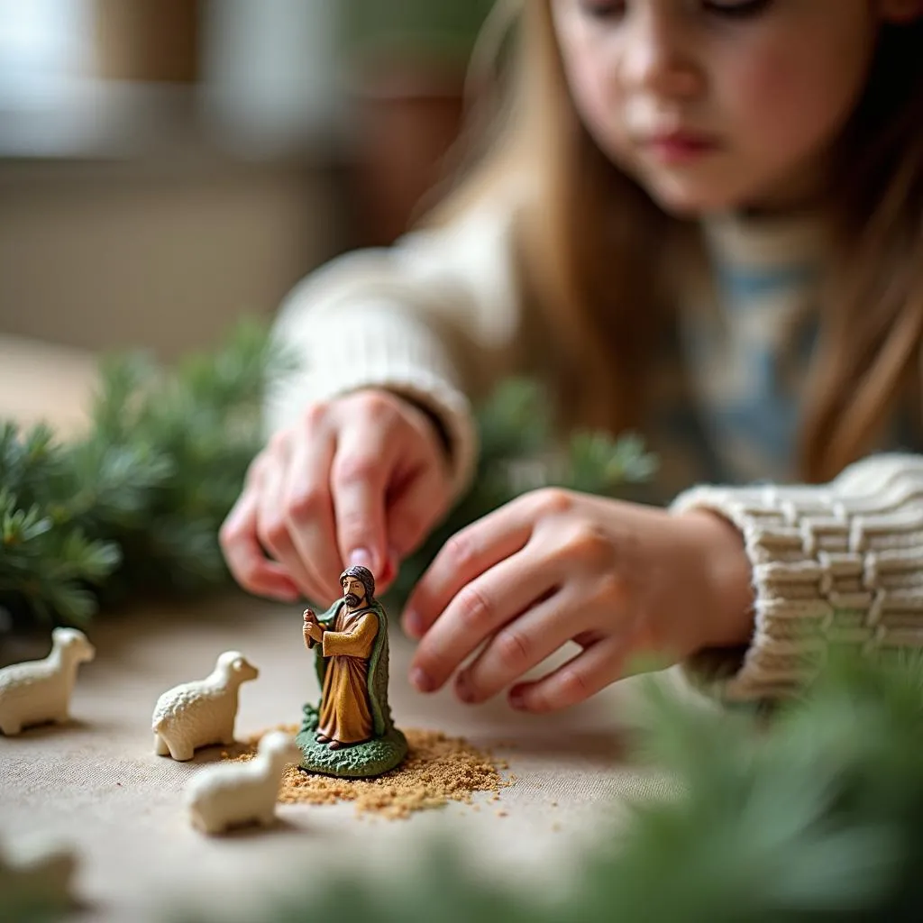 Enfant créant un autel du Bon Berger