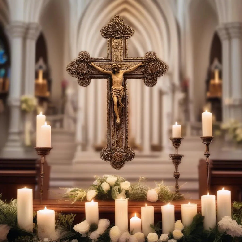 La croix sur l'autel dans une église