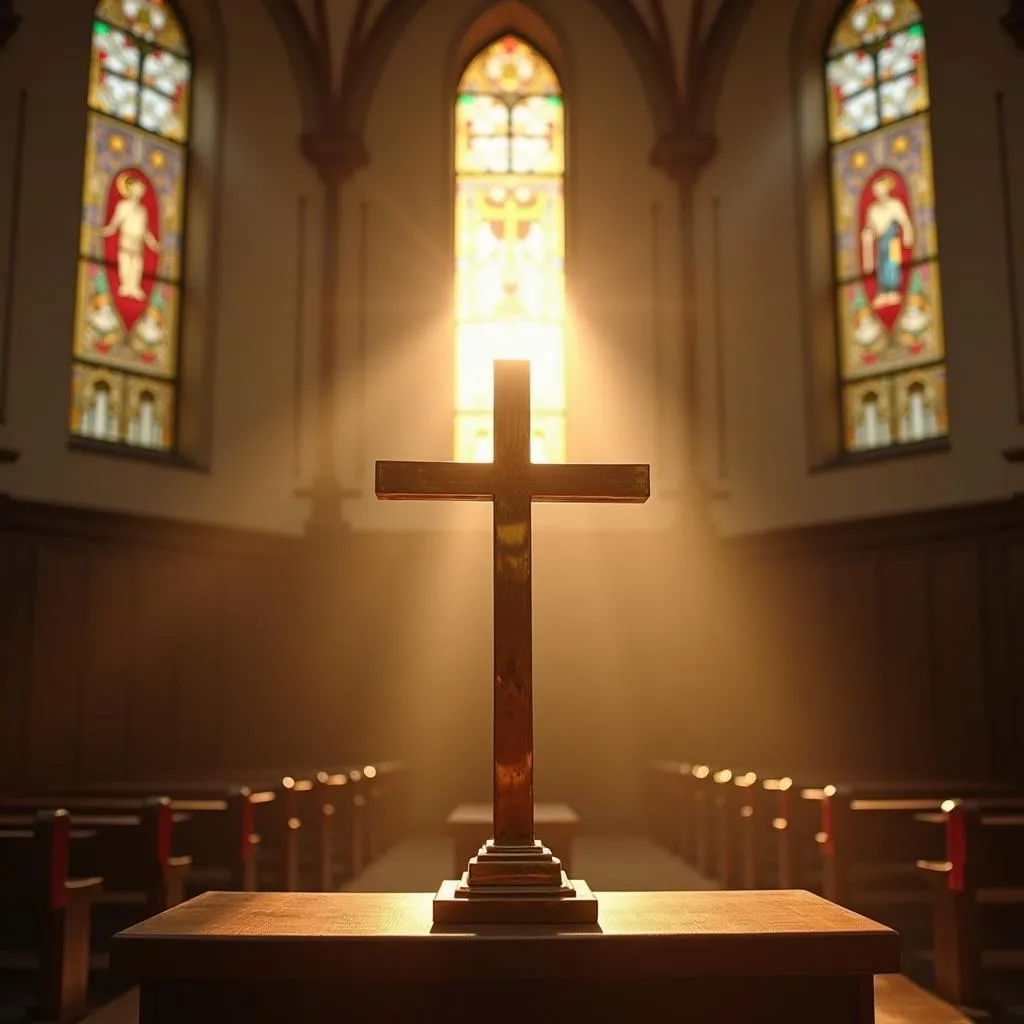 Croix servant d'autel dans une église