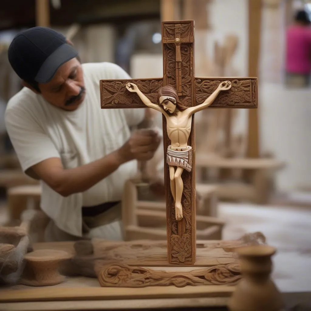 Artisanat mexicain : crucifix autel en bois