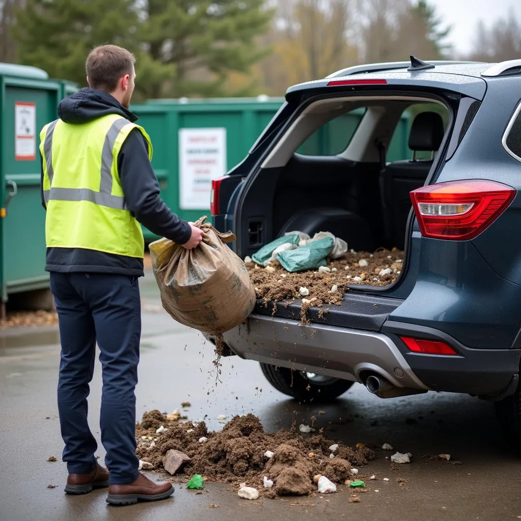 Le personnel de la déchèterie de Saint Laurent des Autels fournit une assistance pour le déchargement des déchets