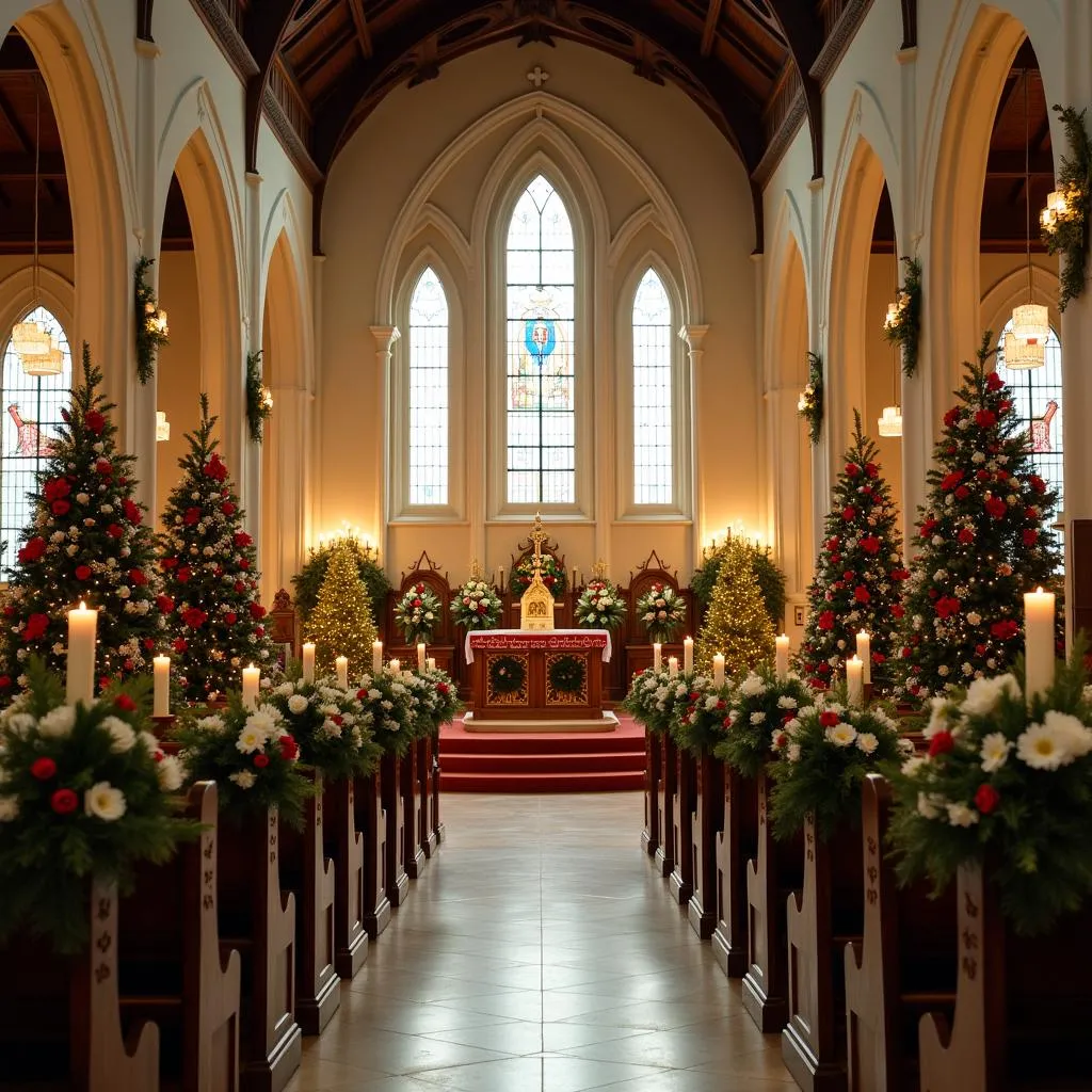 Décoration florale d'une église pour Noël