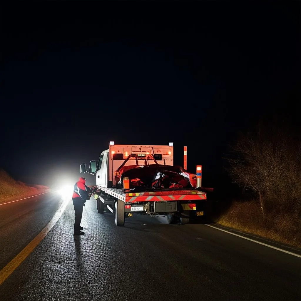 Dépanneuse de voiture la nuit