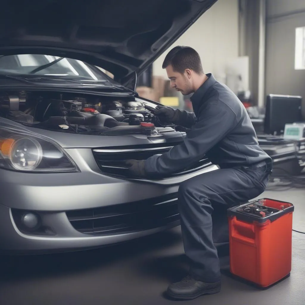 Mécanicien expert effectuant un test de diagnostic automobile