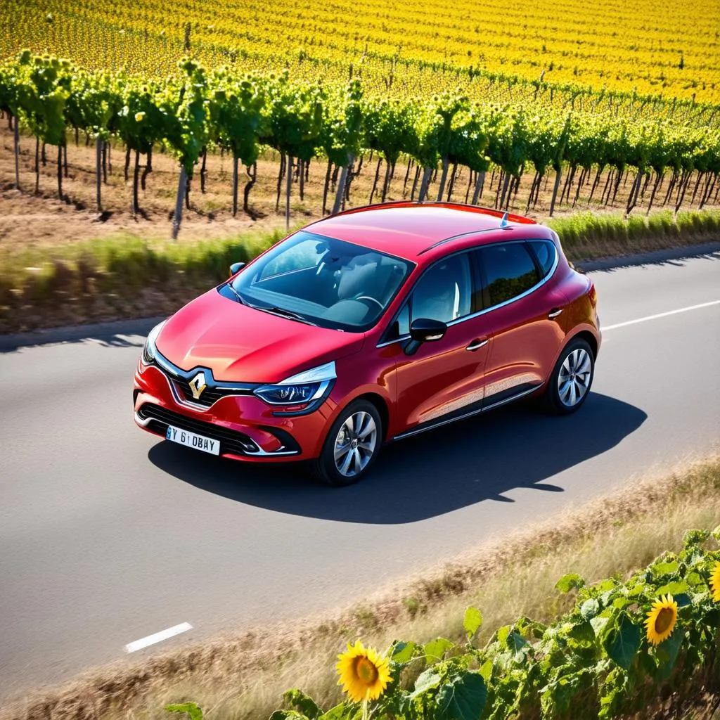 Conduire une Renault à travers la campagne française