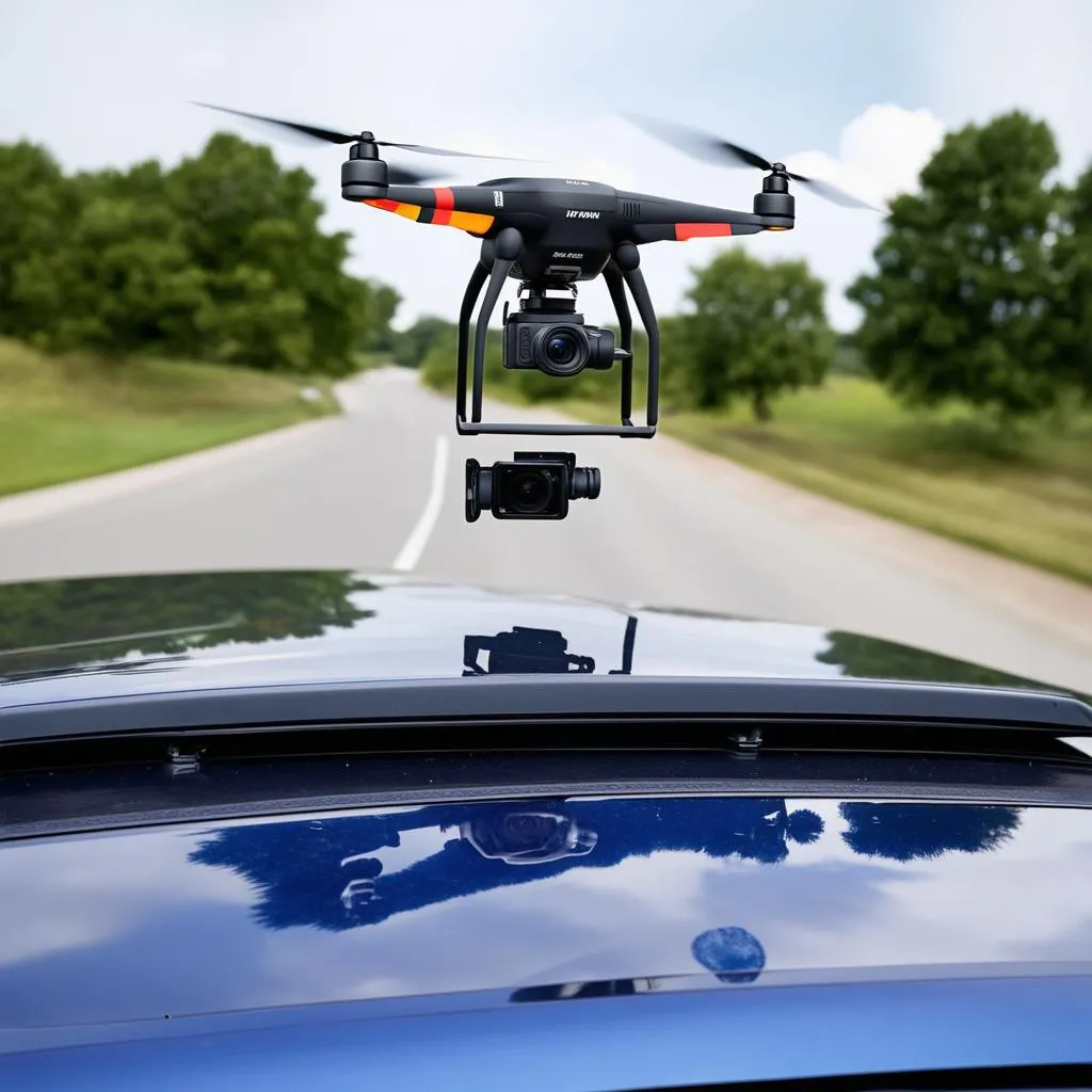 Drone Inspecting Car Roof