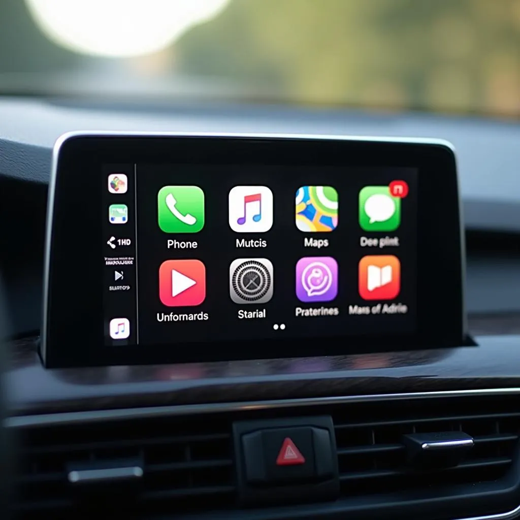 Écran tactile d'une voiture affichant l'interface Apple CarPlay