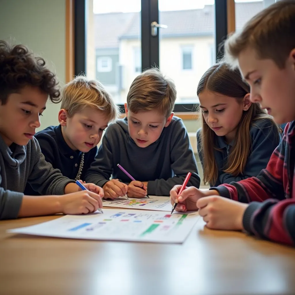 Élèves collaborant sur un projet à l'école St Laurent des Autels