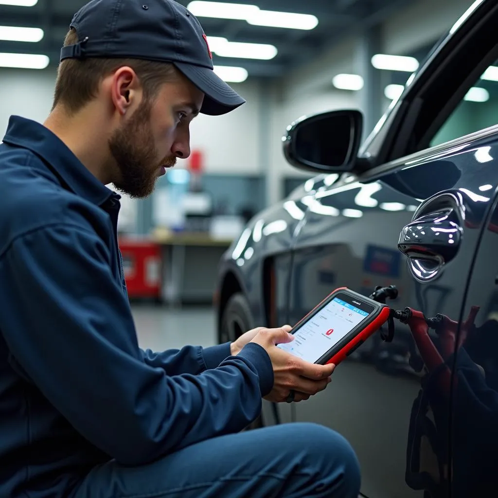 Employé d'Autel dans un garage moderne