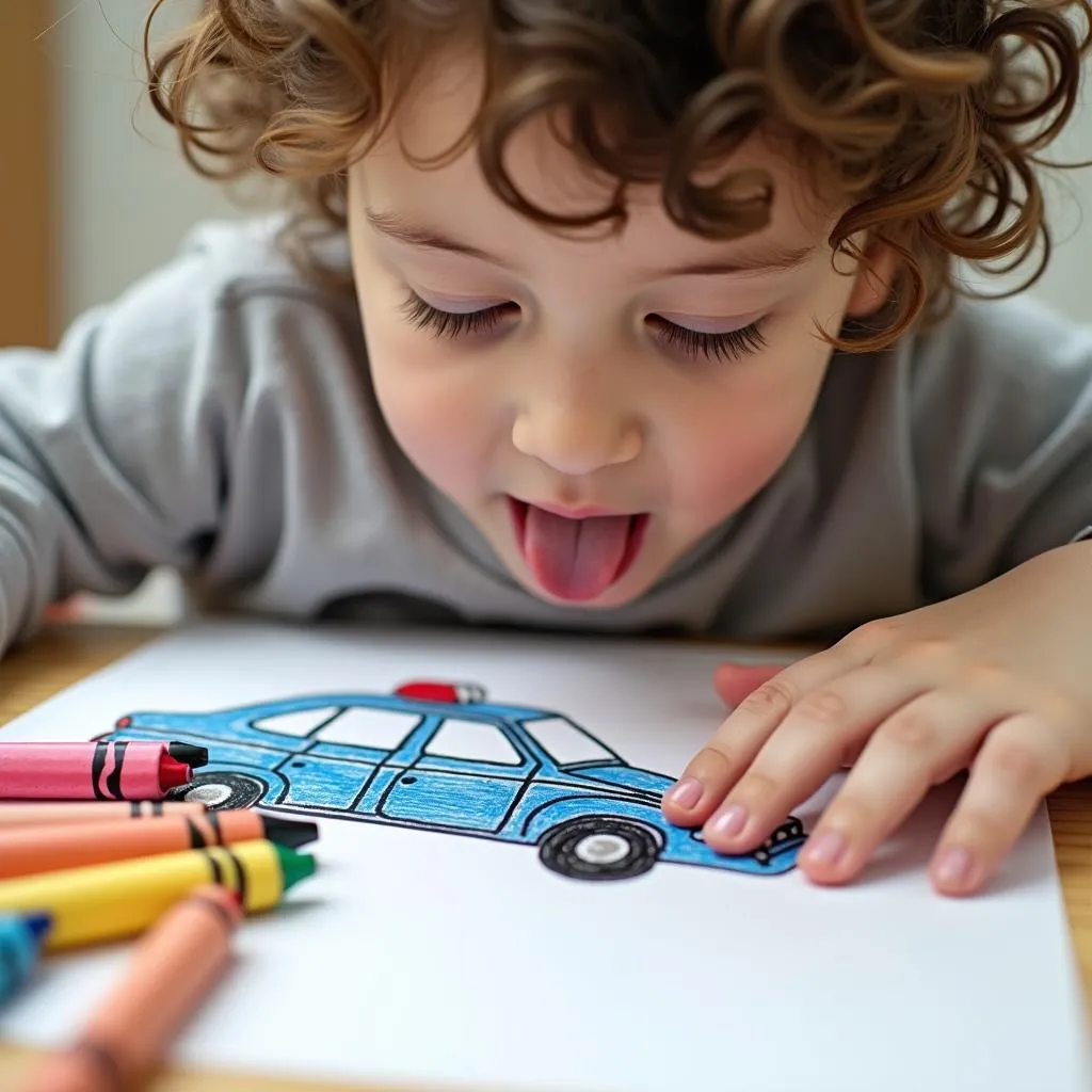 Enfant Colorie une Voiture de Police