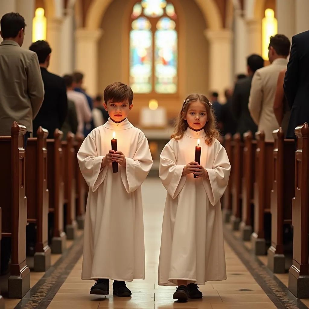 Enfants servants d'autel en procession