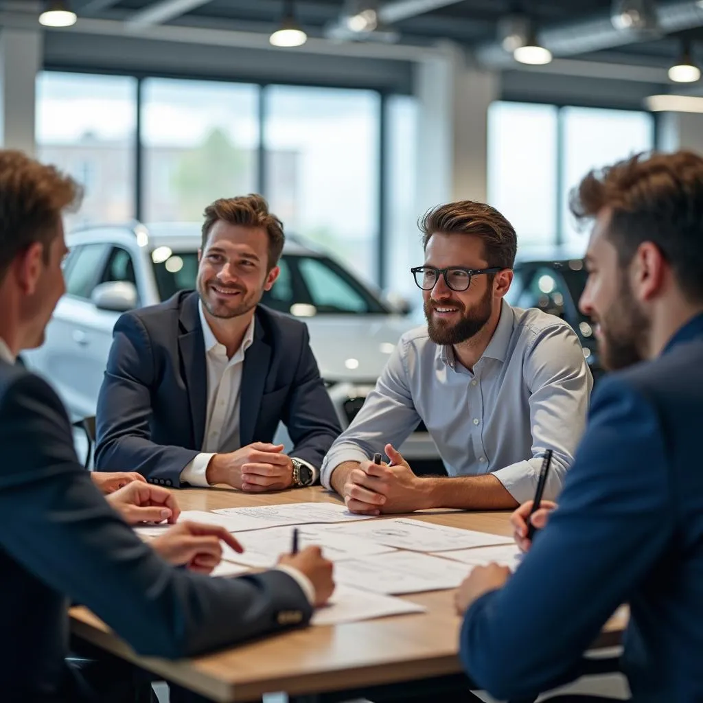 Équipe de commerciaux automobile en réunion