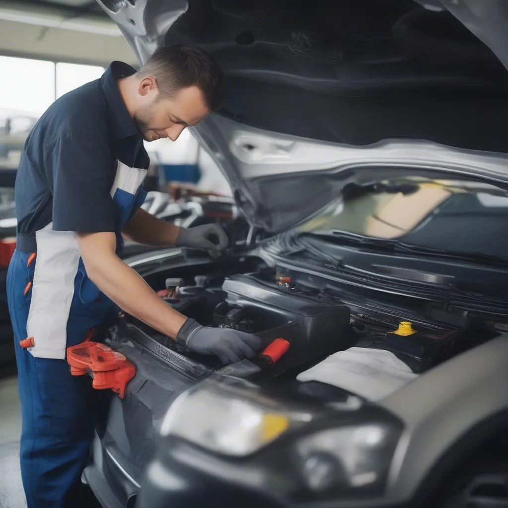 Mécanicien automobile travaillant sur une voiture européenne