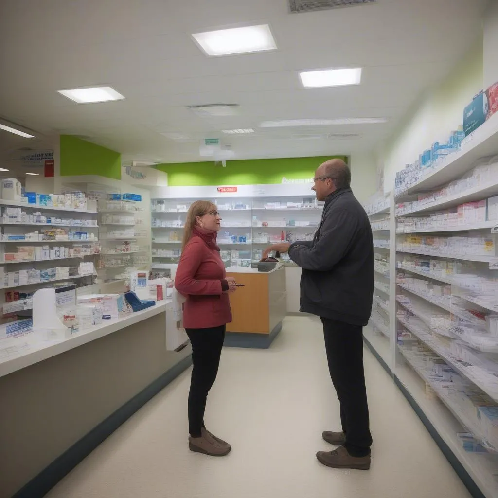 Client dans une pharmacie de soins rapides