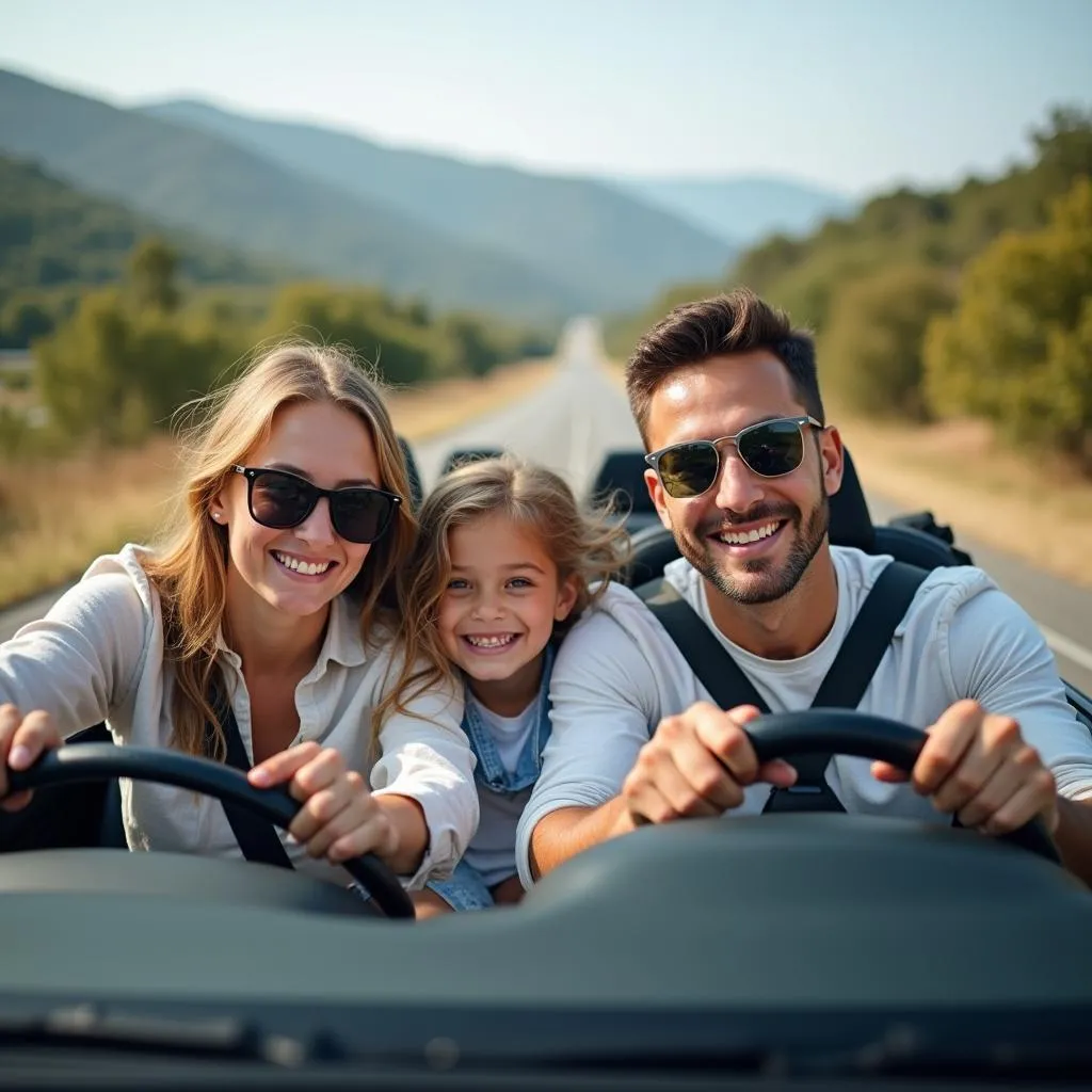 Une famille conduisant en toute sécurité dans leur voiture