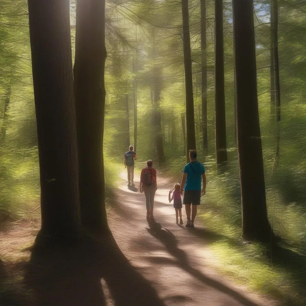 Famille en randonnée dans la forêt St Laurent des Autels