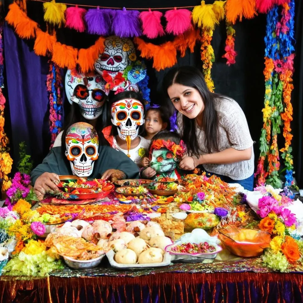 Famille célébrant le Dia de los Muertos