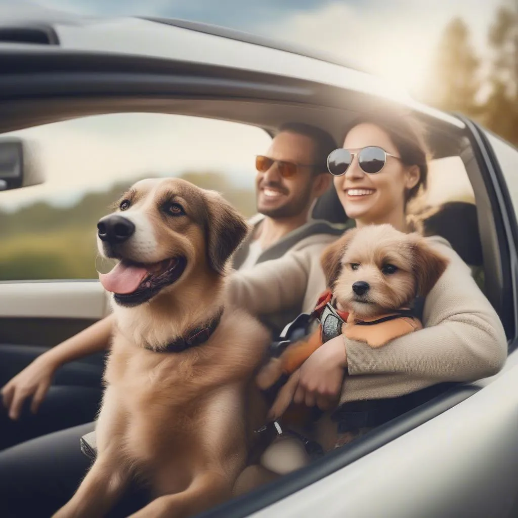 Family Driving with Dog