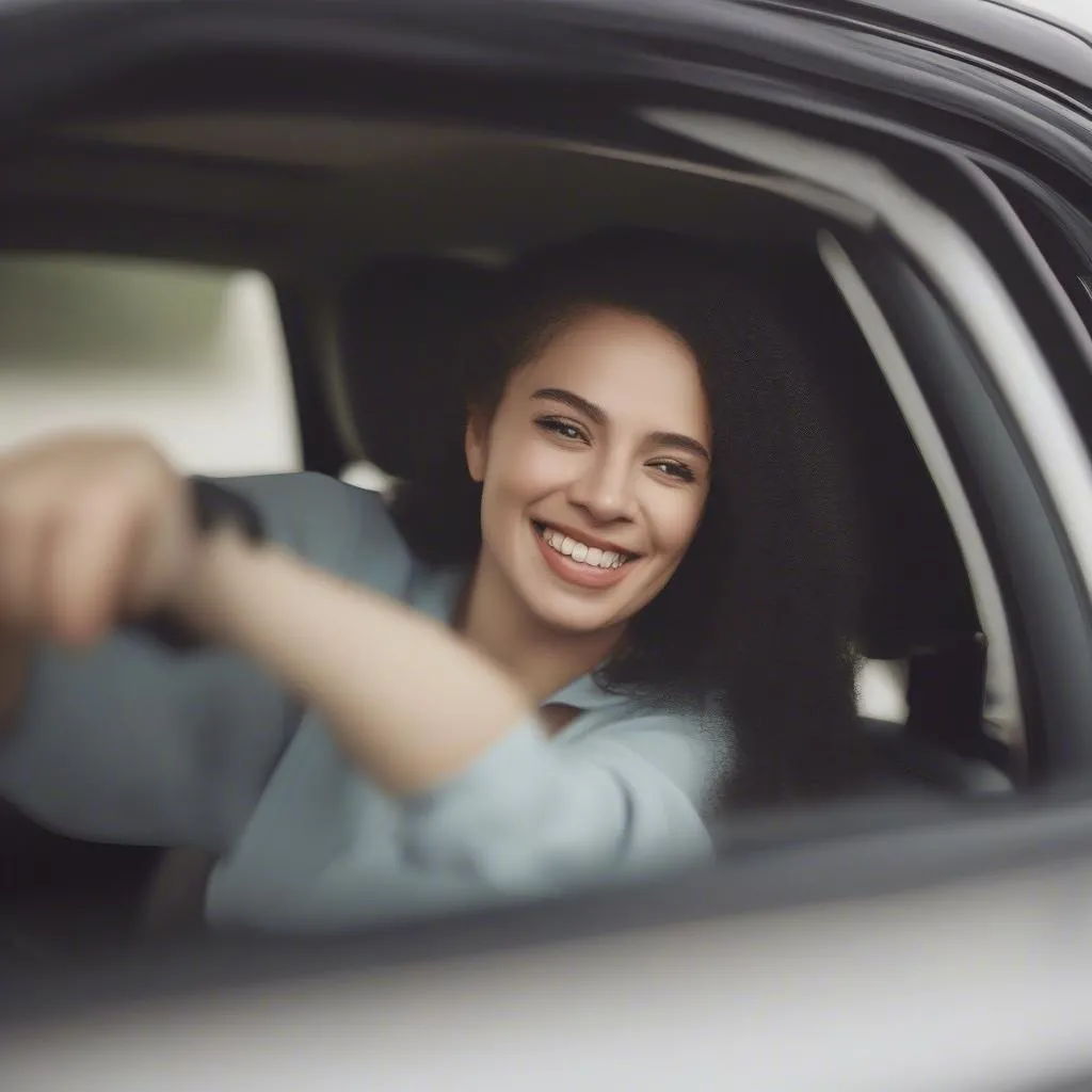 Femme conduisant avec un sourire