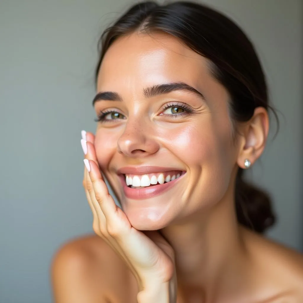 Femme souriante avec une peau éclatante