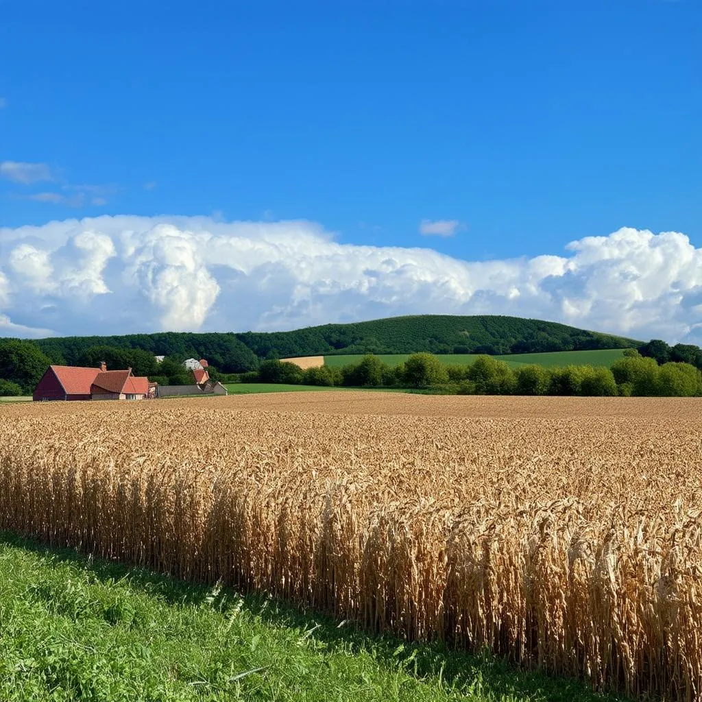 Paysage d'une ferme lors de la récolte d'automne