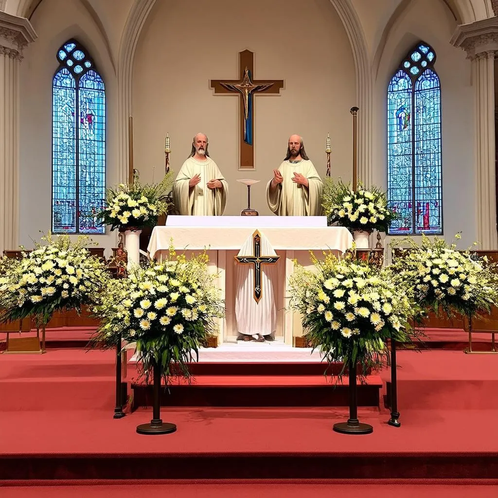 Autel décoré de fleurs pour la Fête-Dieu