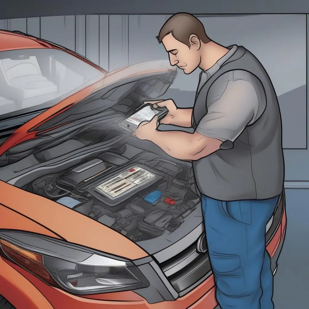 Un mécanicien professionnel utilise un scanner de diagnostic sur une Ford Escape 2012