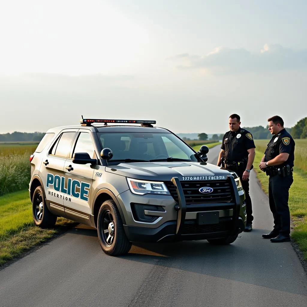 Ford Police Interceptor Utility en intervention sur une route de campagne