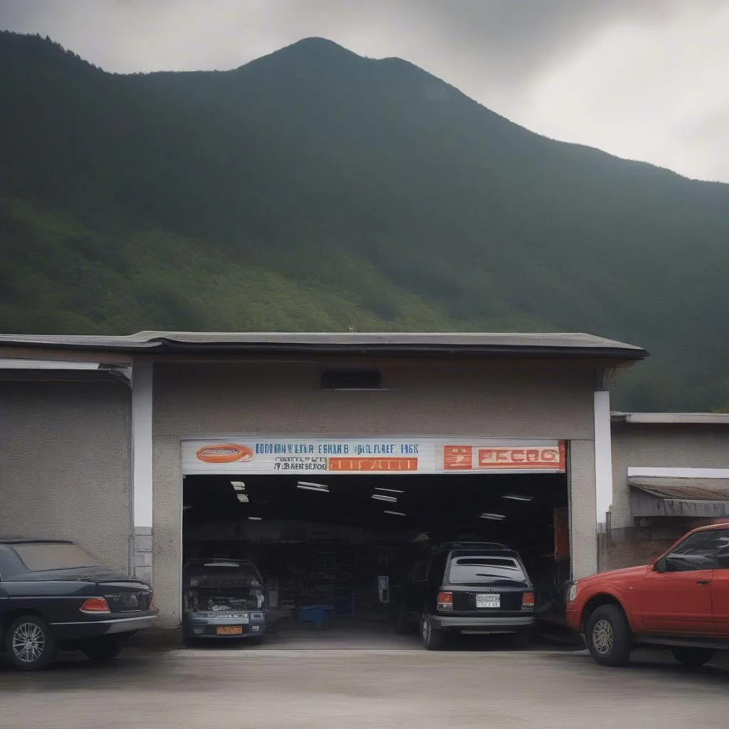 Garage automobile dans une région montagneuse