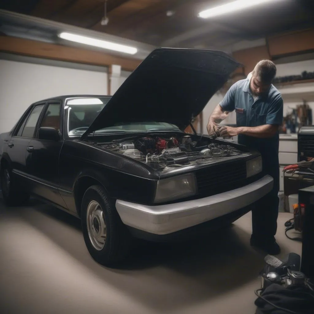 Mécanicien automobile en train de réparer une voiture