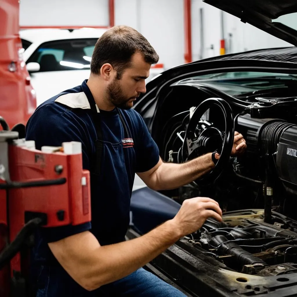 Mécanicien réparant une voiture européenne