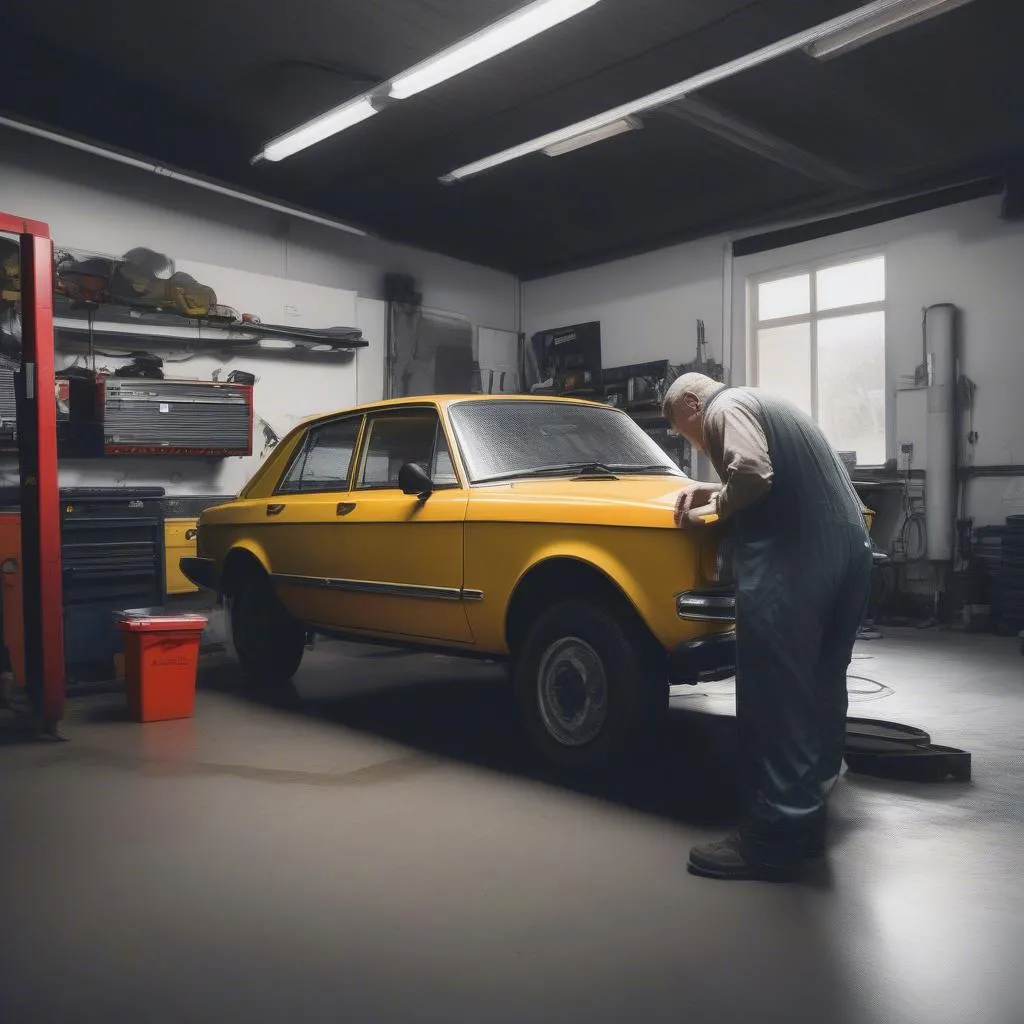 Mécanicien inspectant une voiture