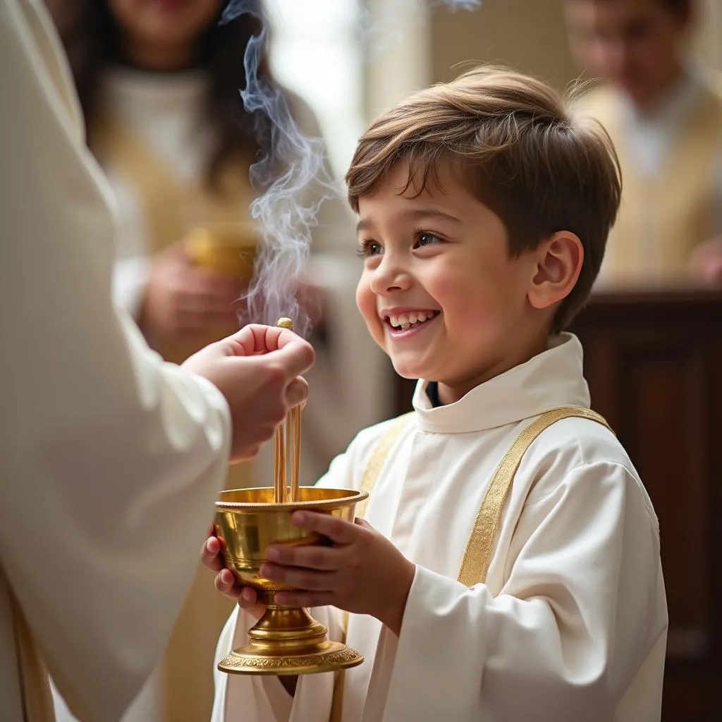 Garçon servant d'autel à l'église