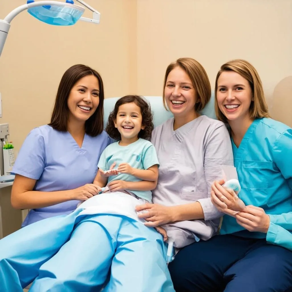 Une famille souriante chez le dentiste