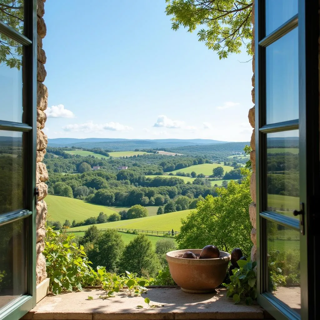 Vue panoramique sur la campagne environnante depuis un gîte à Sainte-Marguerite-de-l'Autel