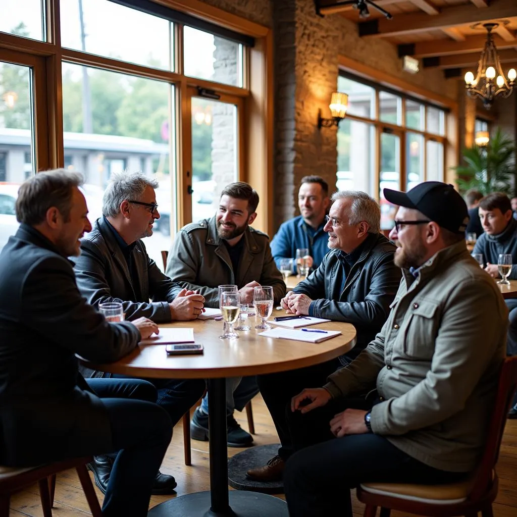 Groupe de motards échangeant autour de side-cars