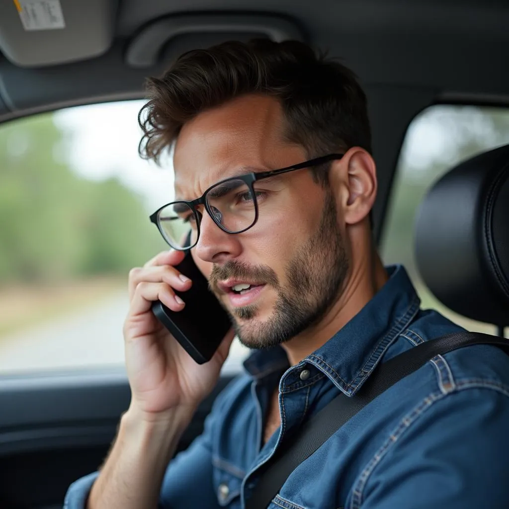 Homme utilisant son téléphone pour contacter l'assistance concernant sa glacière de voiture