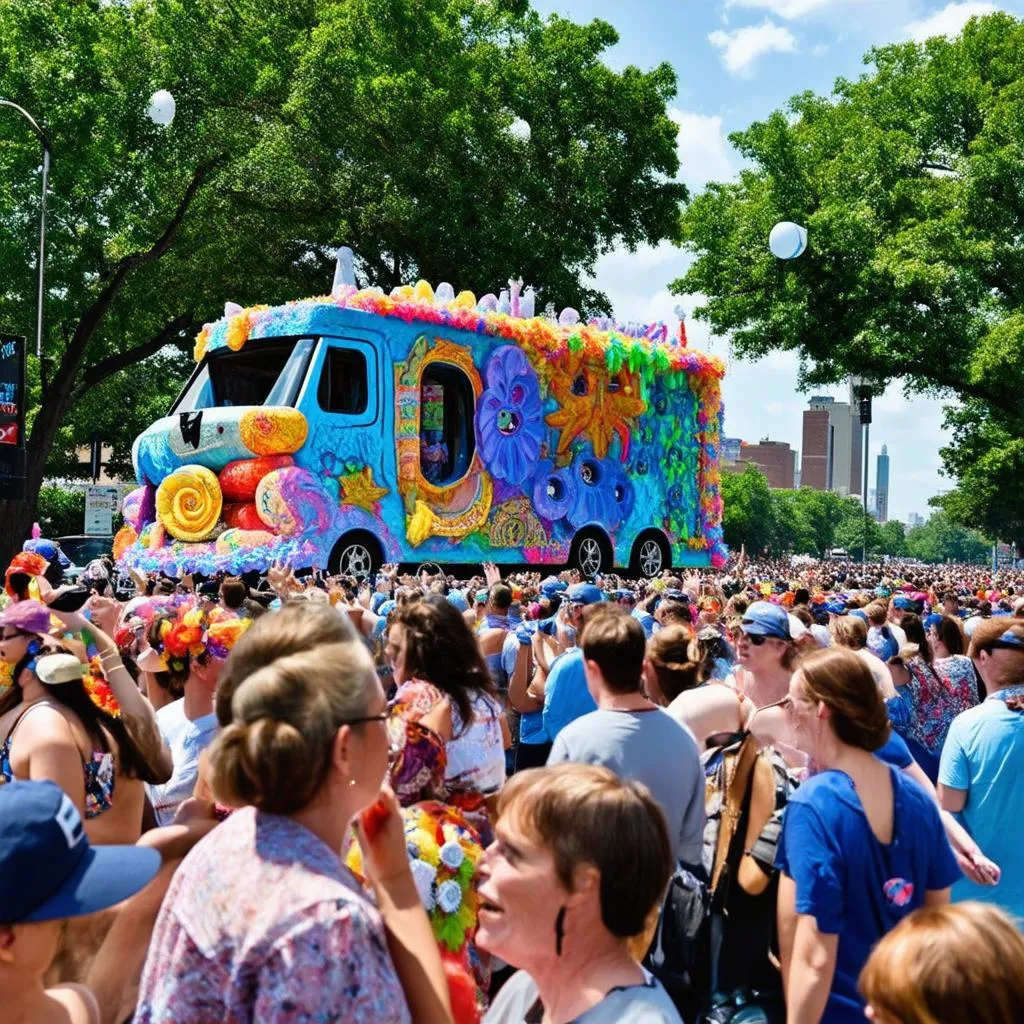 Foule joyeuse regardant la parade.