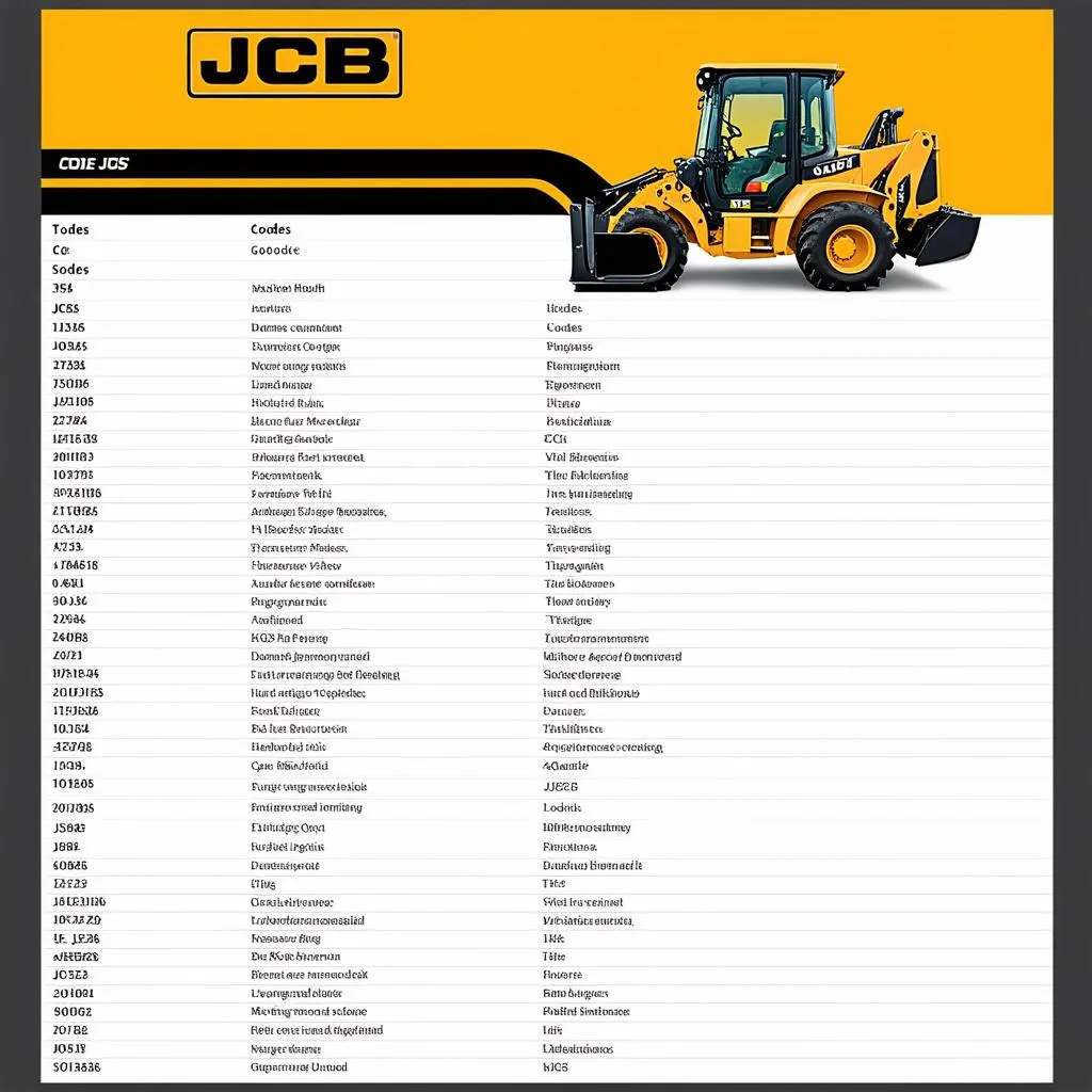 Liste des codes JCB