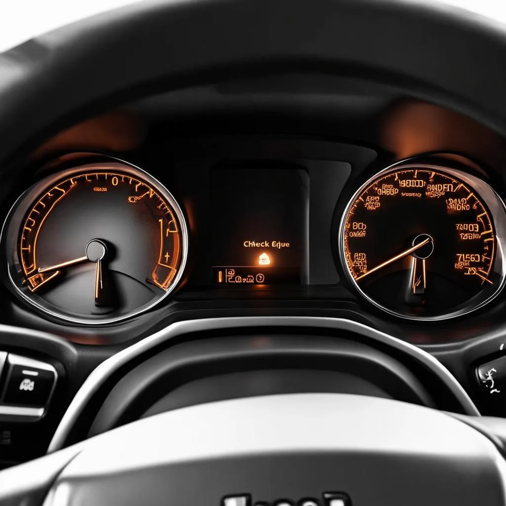 Jeep Compass dashboard with a warning light on