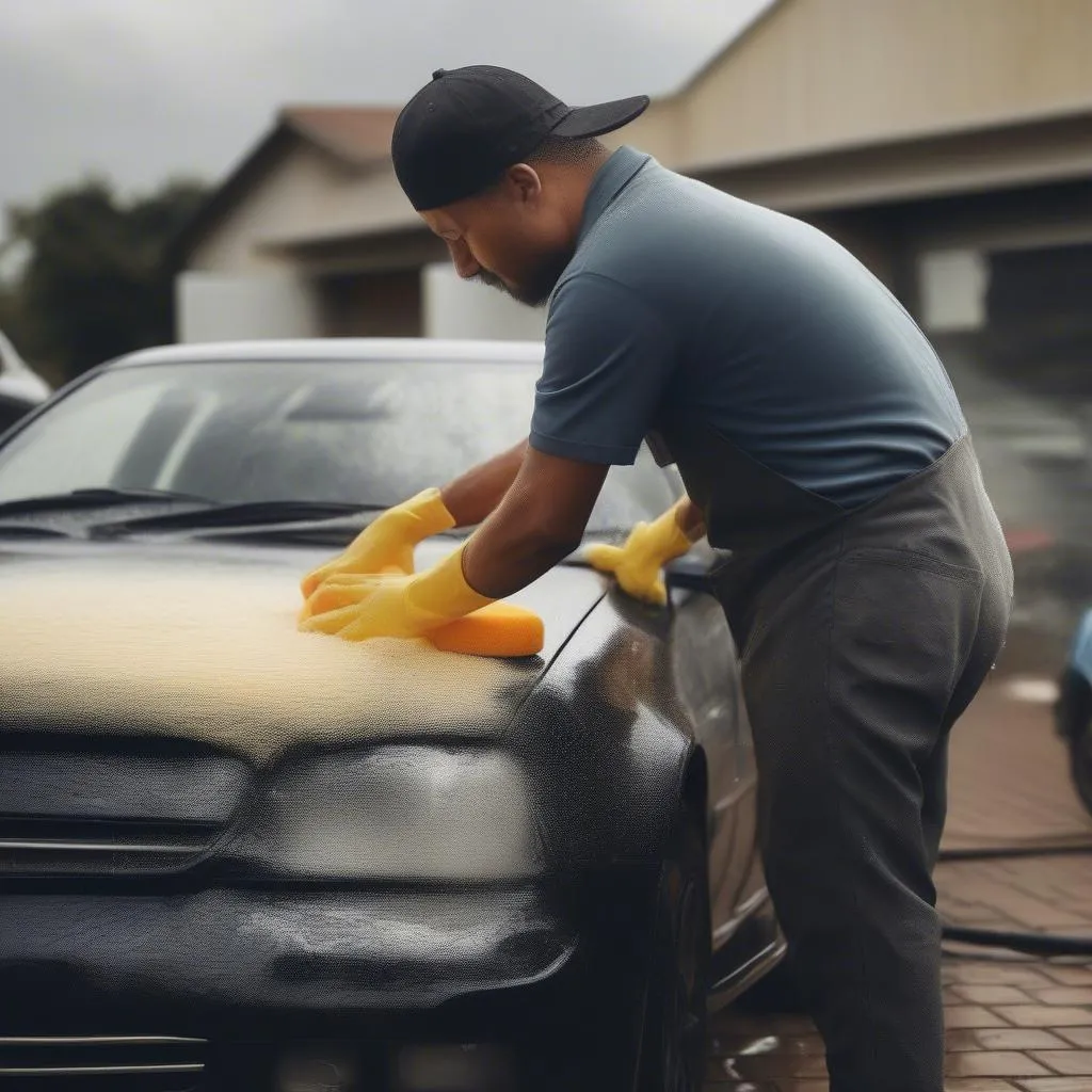 mecanicien lave une voiture